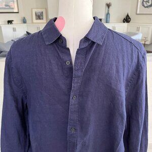 H&M Casual Long Sleeve Button Down Linen Shirt Navy Sz M no fabric tag